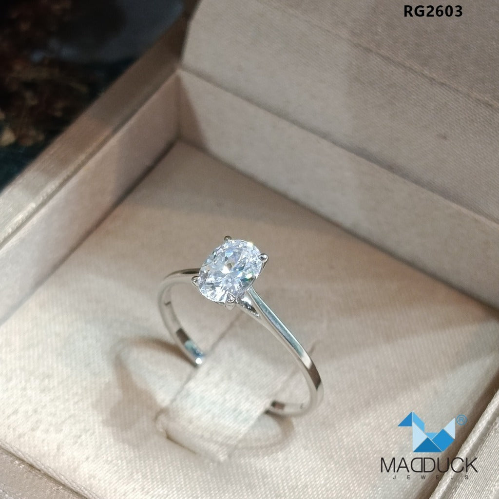 MadDuckJewels RG2603 Oval Solitaire Engagement &amp; Wedding Ring – 925 Sterling Silver – CZ / Moissanite / Lab-Grown Diamond – Rhodium Plated, Nickel-Free