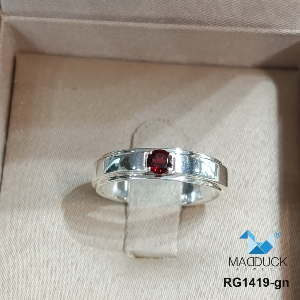 Madduckjewels | Natural Garnet Ring | Double Track Band | 925 Sterling Silver Rhodium-plated | RG1419-gn