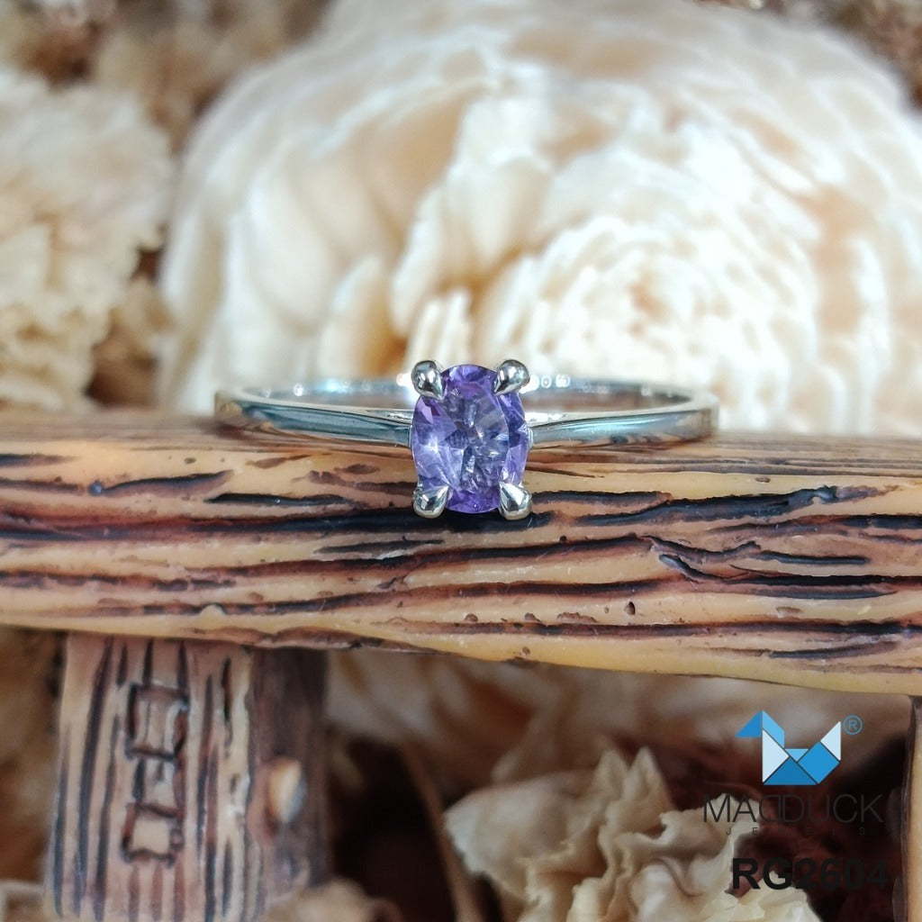 Madduckjewels | Natural Amethyst Ring | Oval 5x4 Cathedral Solitaire | 925 Sterling Silver Rhodium-plated | RG2604-am