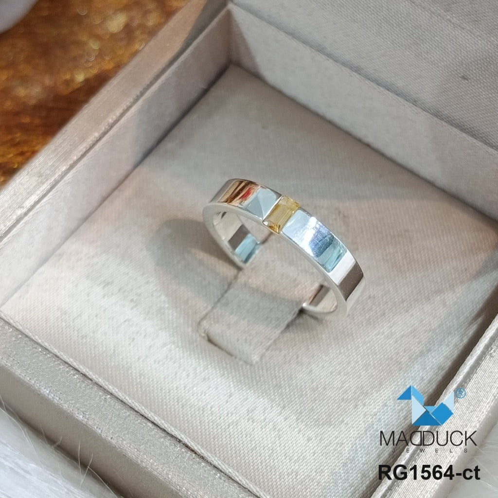 Madduckjewels | Natural Citrine Ring | Polished Band | 925 Sterling Silver Rhodium-plated | RG1564-ct