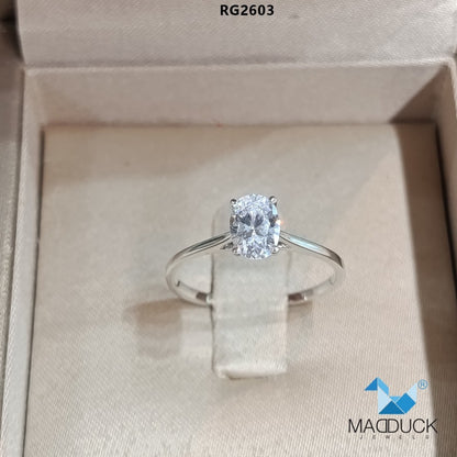MadDuckJewels RG2603 Oval Solitaire Engagement &amp; Wedding Ring – 925 Sterling Silver – CZ / Moissanite / Lab-Grown Diamond – Rhodium Plated, Nickel-Free