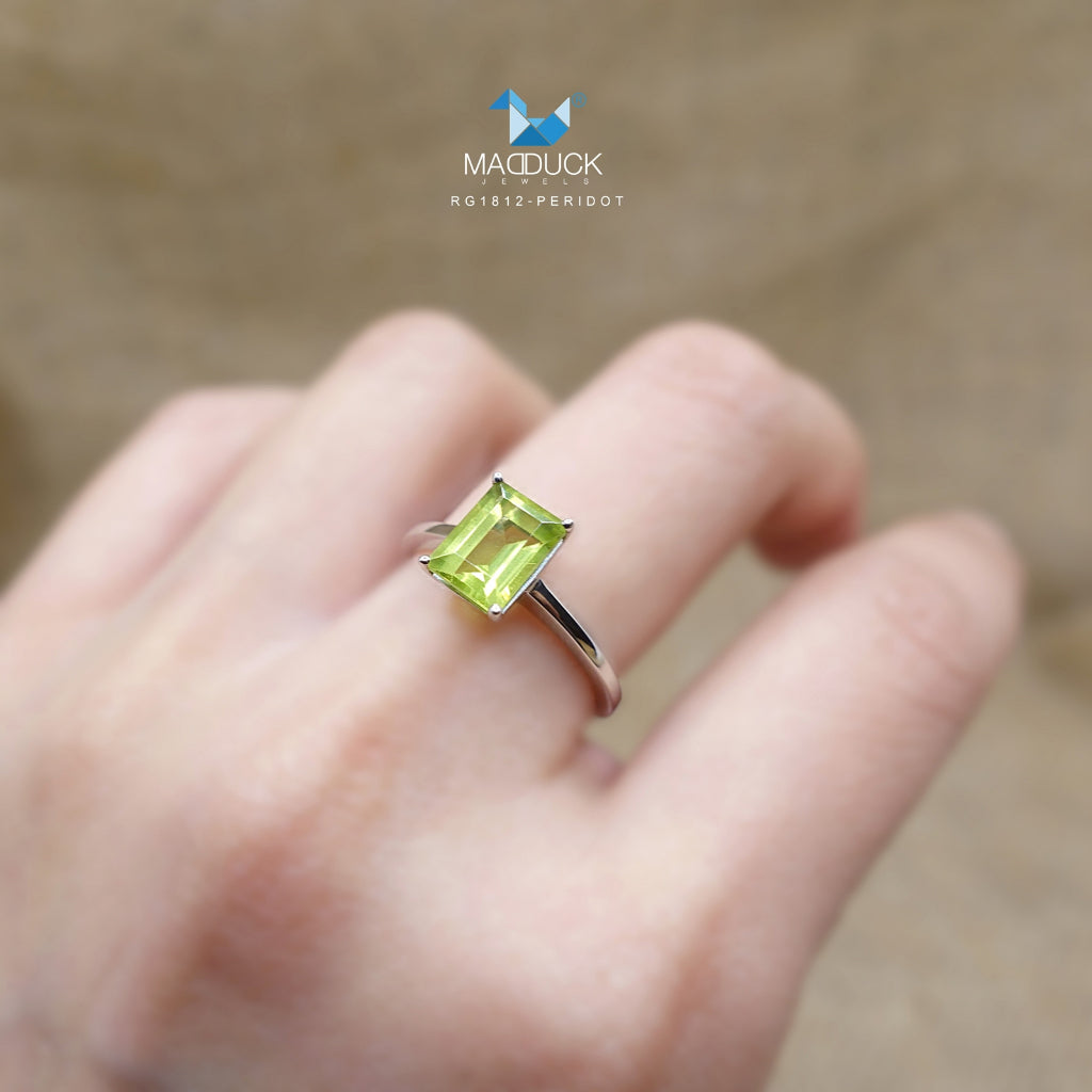 Madduckjewels | Natural Peridot Ring | 925 Sterling Silver Rhodium-plated | RG1812pr