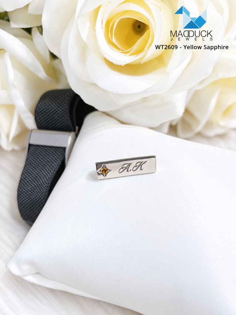 WHOOP Band Charm WT2609 | Natural Yellow Sapphire, Bang Kacha, Chanthaburi | 925 Sterling Silver, Rhodium Plated | Personalised Engraving